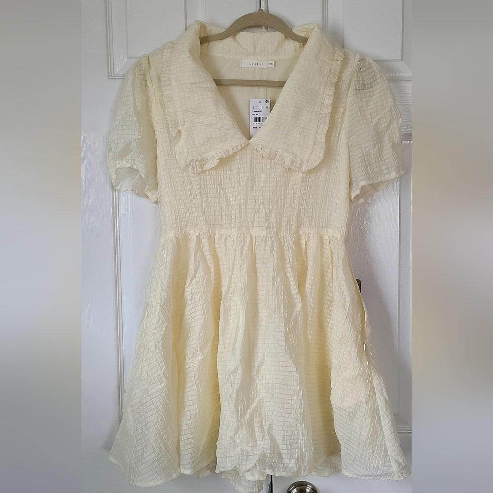 Lush Cream Textured Dress with Collar